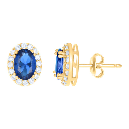 10k Yellow Gold Womens Blue White Oval Round Cubic Zirconia Oval Fashion Stud Earrings