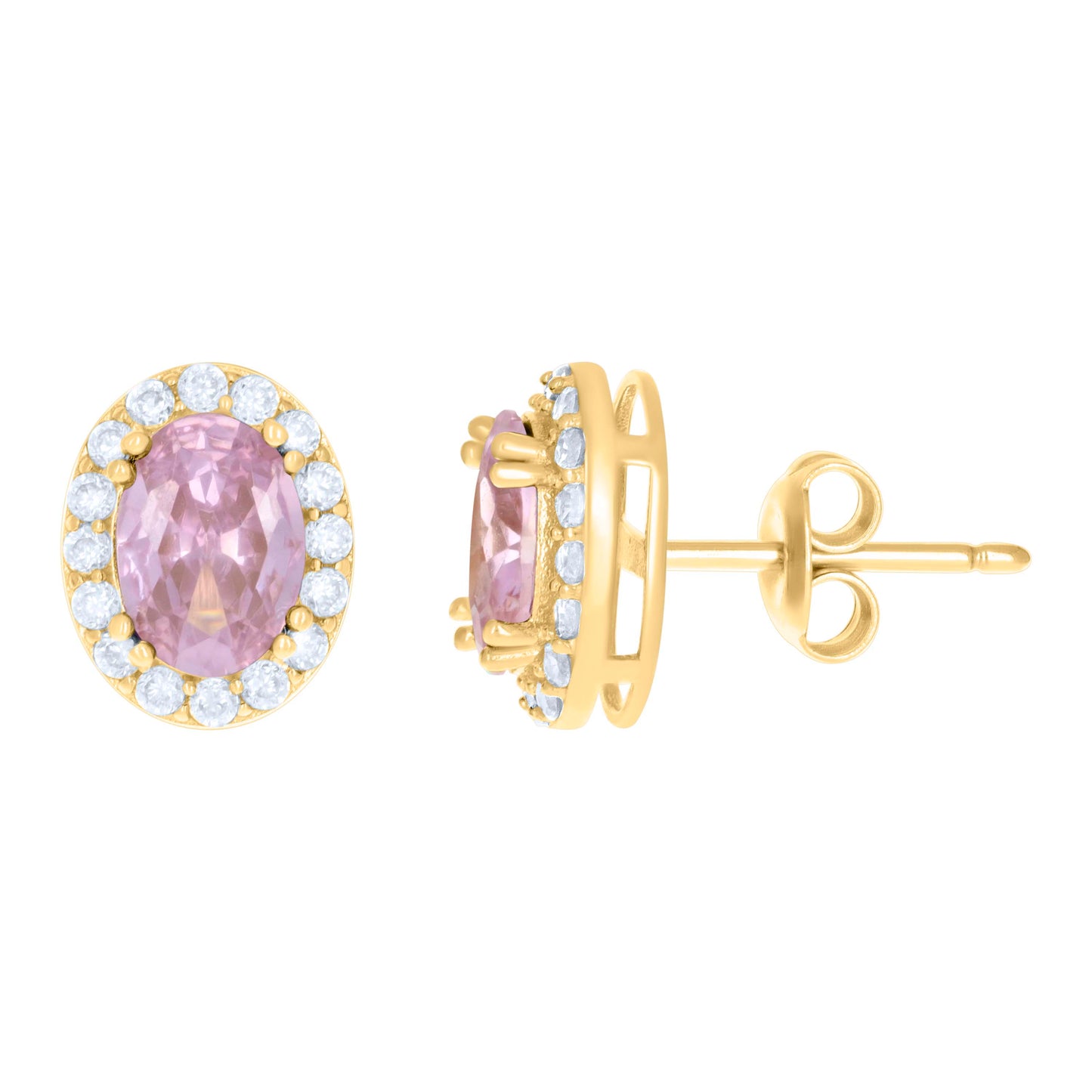 10k Yellow Gold Womens Pink White Oval Round Cubic Zirconia Oval Fashion Stud Earrings