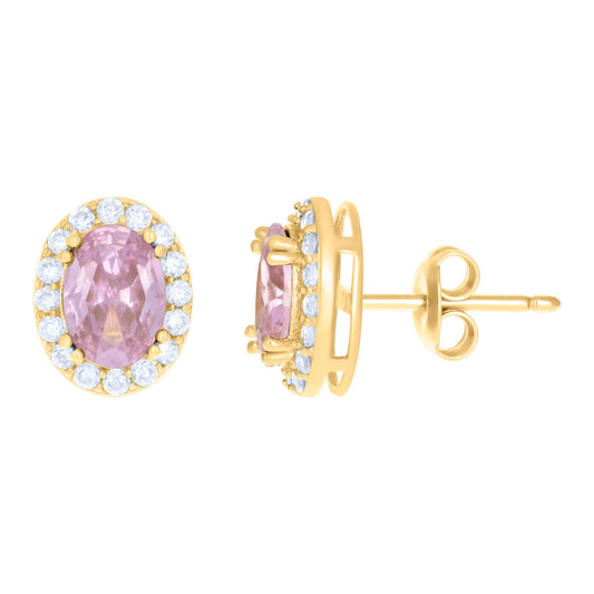 10k Yellow Gold Womens Pink White Oval Round Cubic Zirconia Oval Fashion Stud Earrings