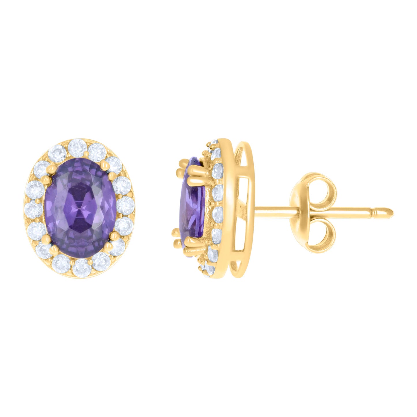 10k Yellow Gold Womens Purple White Oval Round Cubic Zirconia Oval Fashion Stud Earrings