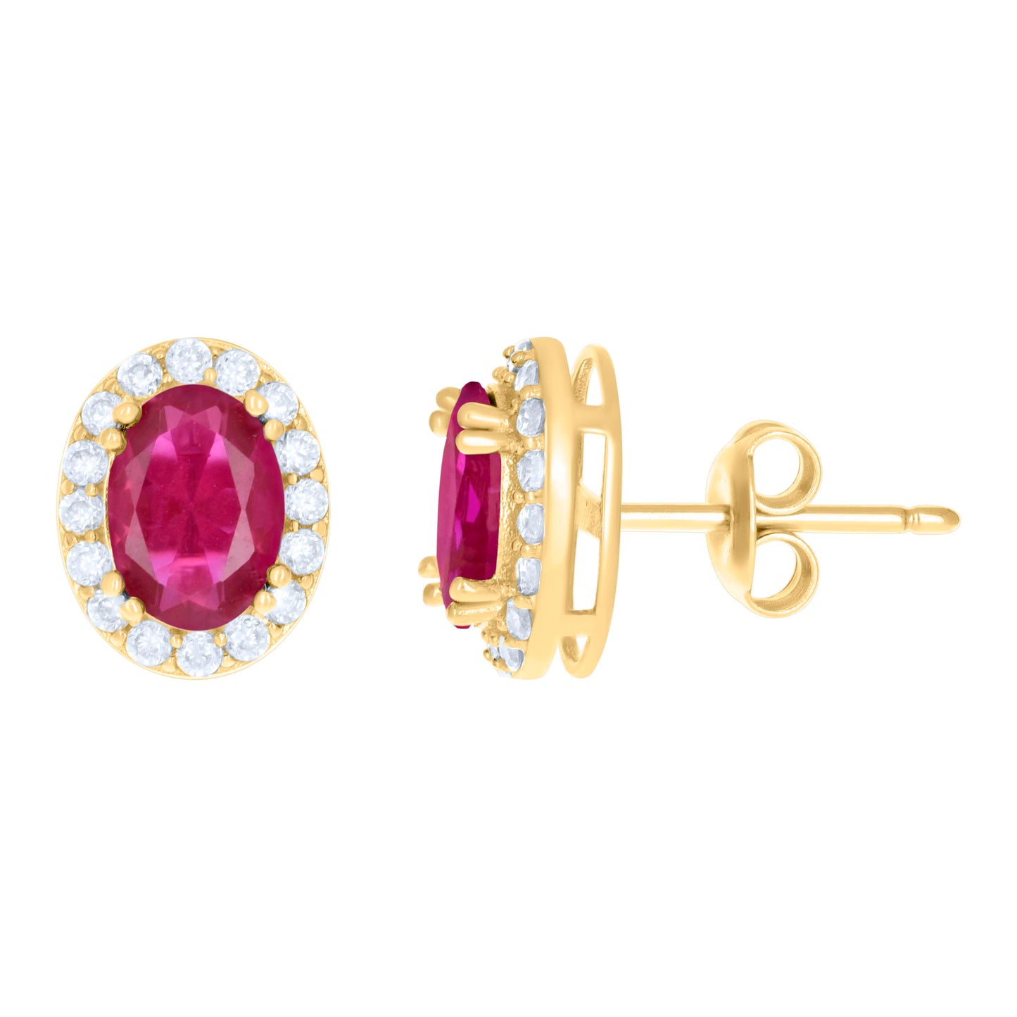 10k Yellow Gold Womens Red White Oval Round Cubic Zirconia Oval Fashion Stud Earrings