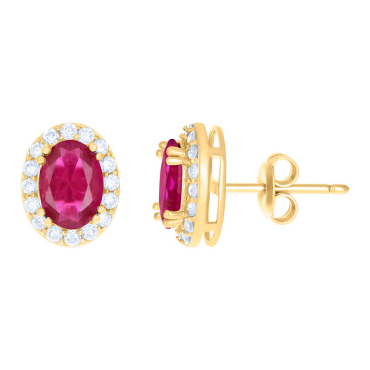 10k Yellow Gold Womens Red White Oval Round Cubic Zirconia Oval Fashion Stud Earrings