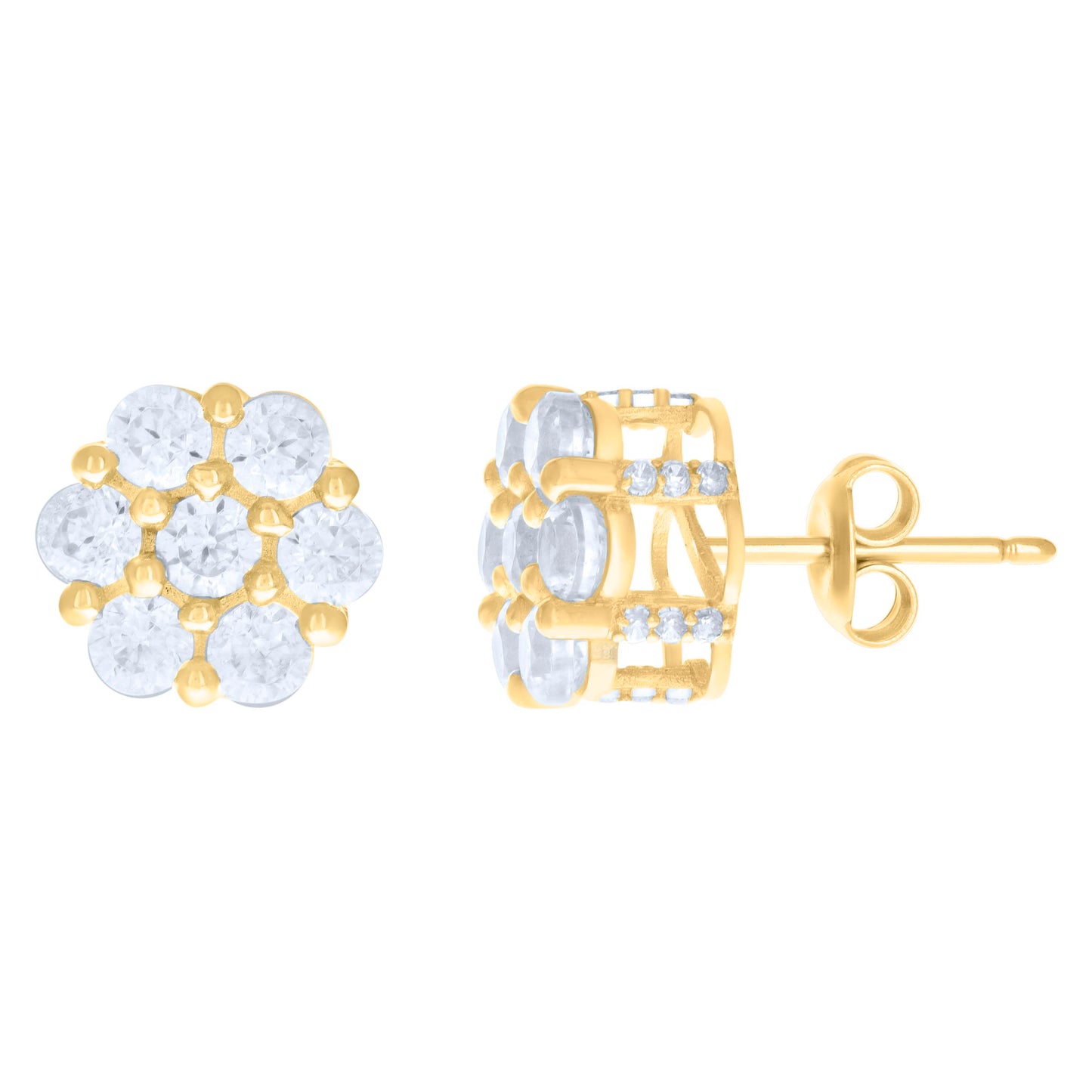 10k Yellow Gold Womens Cubic Zirconia Flower Fashion Stud Earrings