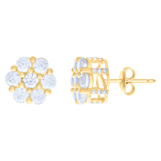 10k Yellow Gold Womens Cubic Zirconia Flower Fashion Stud Earrings