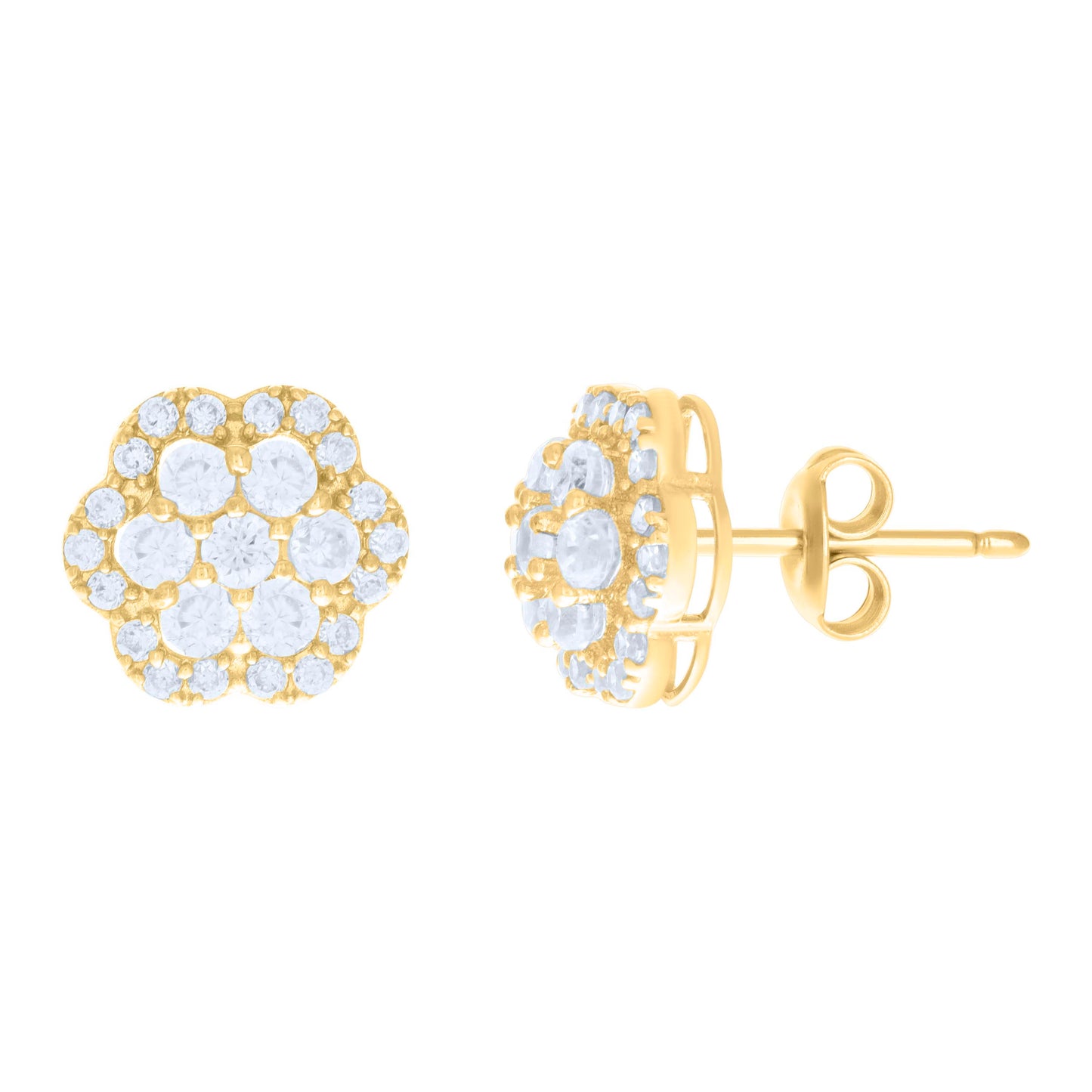 10k Yellow Gold Womens Cubic Zirconia Flower Fashion Stud Earrings