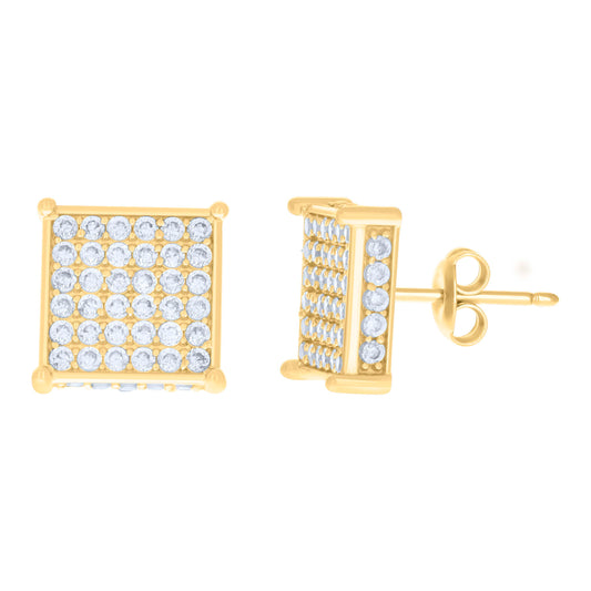10k Yellow Gold Womens Cubic Zirconia Square Fashion Stud Earrings