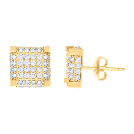 10k Yellow Gold Womens Cubic Zirconia Square Fashion Stud Earrings