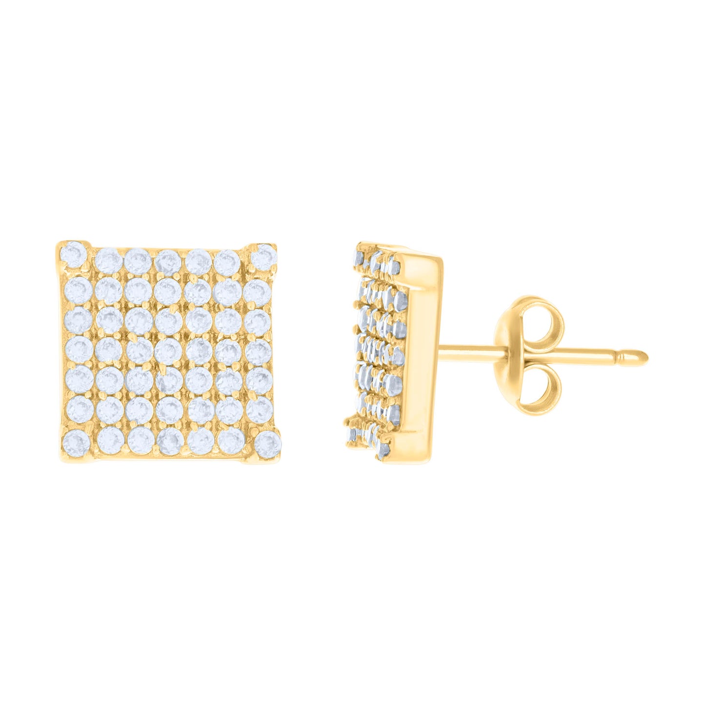 10k Yellow Gold Womens Cubic Zirconia Square Fashion Stud Earrings