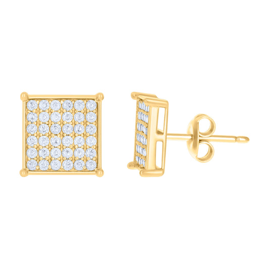 10k Yellow Gold Womens Cubic Zirconia Square Stud Earrings