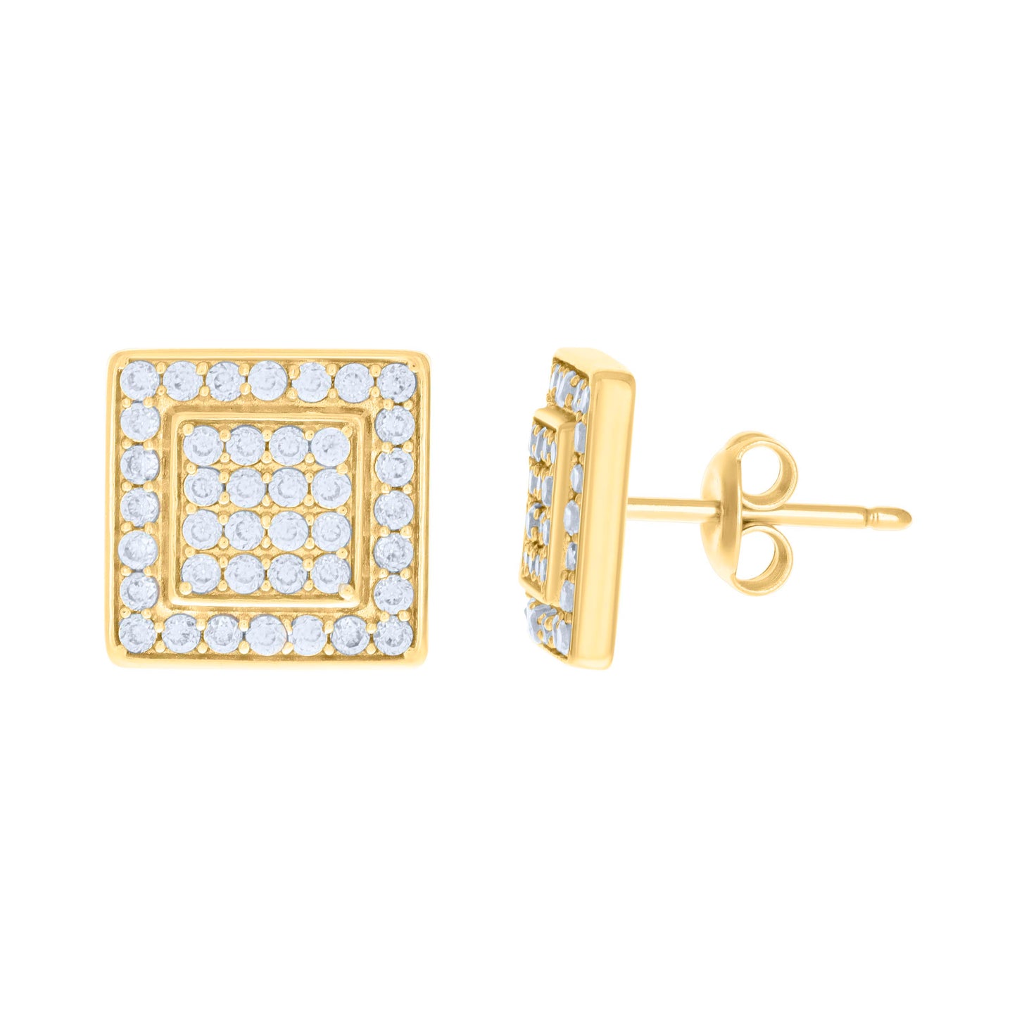 10k Yellow Gold Womens Cubic Zirconia Square Fashion Stud Earrings