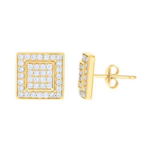 10k Yellow Gold Womens Cubic Zirconia Square Fashion Stud Earrings