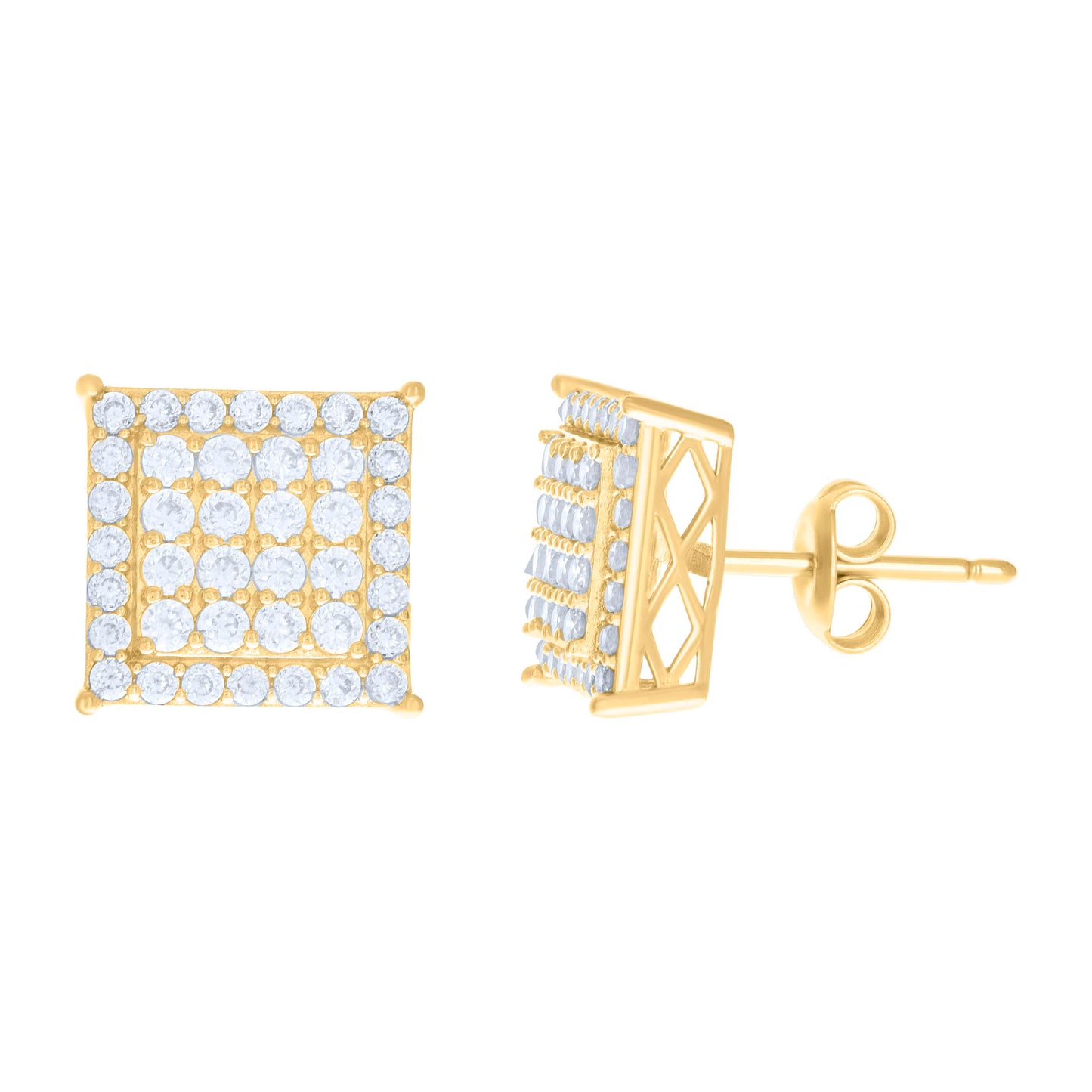 10k Yellow Gold Womens Cubic Zirconia Square Fashion Stud Earrings