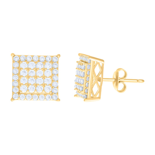 10k Yellow Gold Womens Cubic Zirconia Square Fashion Stud Earrings