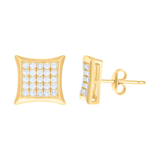 10k Yellow Gold Womens Cubic Zirconia Square Fashion Stud Earrings