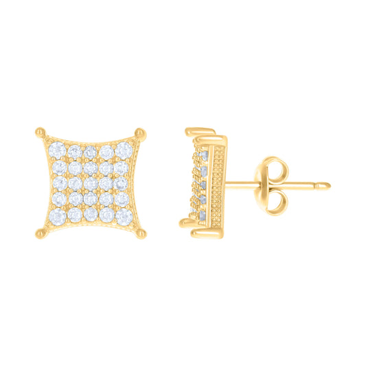10k Yellow Gold Womens Cubic Zirconia Square Stud Earrings