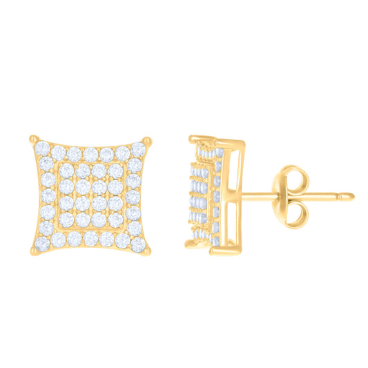 10k Yellow Gold Womens Cubic Zirconia Square Fashion Stud Earrings