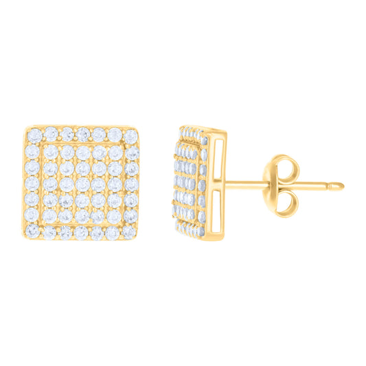 10k Yellow Gold Womens Cubic Zirconia Square Fashion Stud Earrings