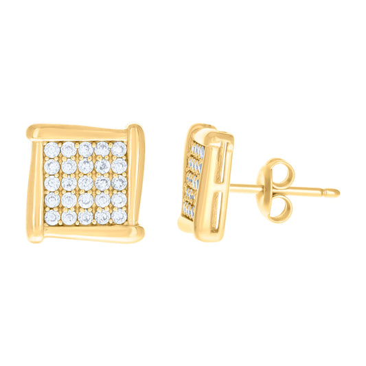 10k Yellow Gold Womens Cubic Zirconia Square Fashion Stud Earrings