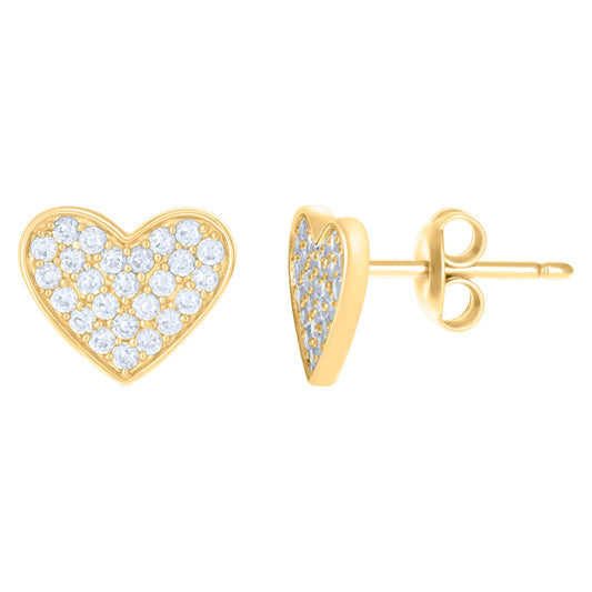 10k Yellow Gold Womens Cubic Zirconia Heart Stud Earrings