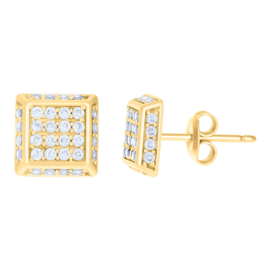 10k Yellow Gold Womens Cubic Zirconia Square Fashion Stud Earrings