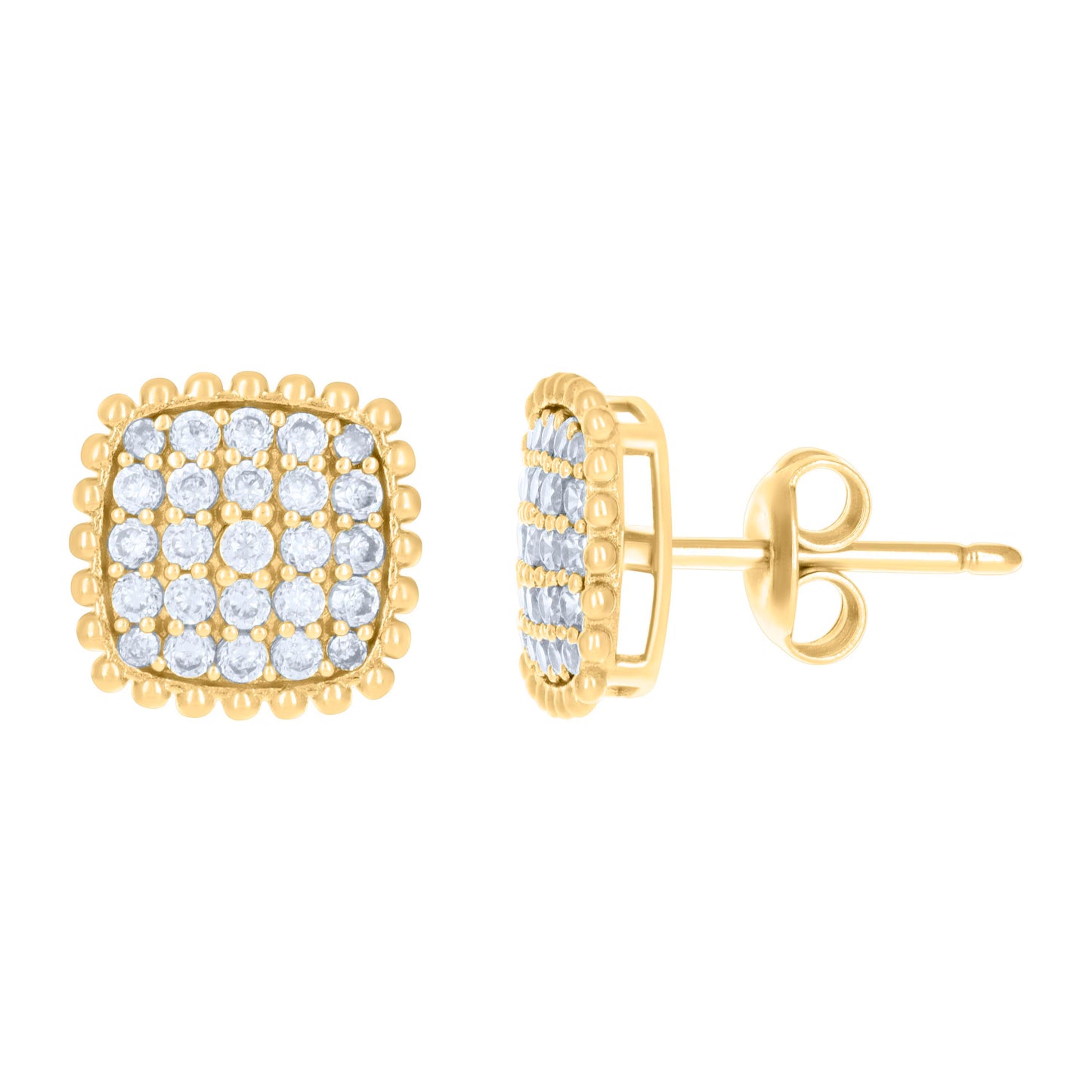 10k Yellow Gold Womens Cubic Zirconia Square Stud Earrings