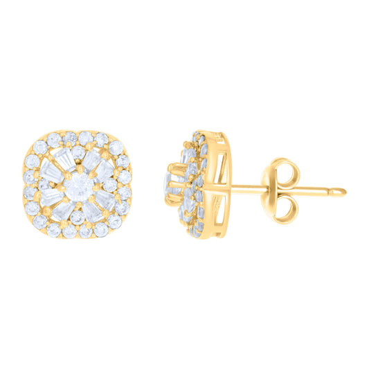10k Yellow Gold Womens Baguette Round Cubic Zirconia Fashion Stud Earrings