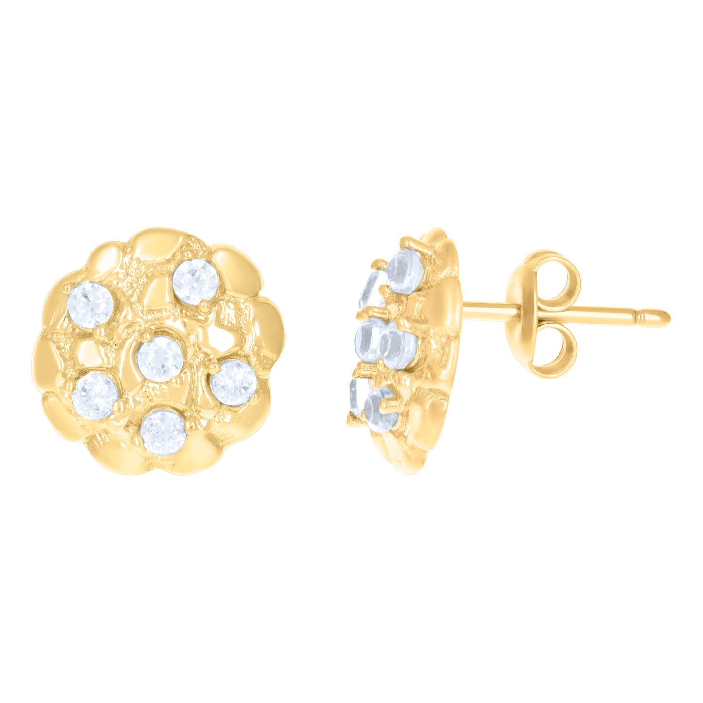 10k Yellow Gold Womens Cubic Zirconia Nugget Fashion Stud Earrings