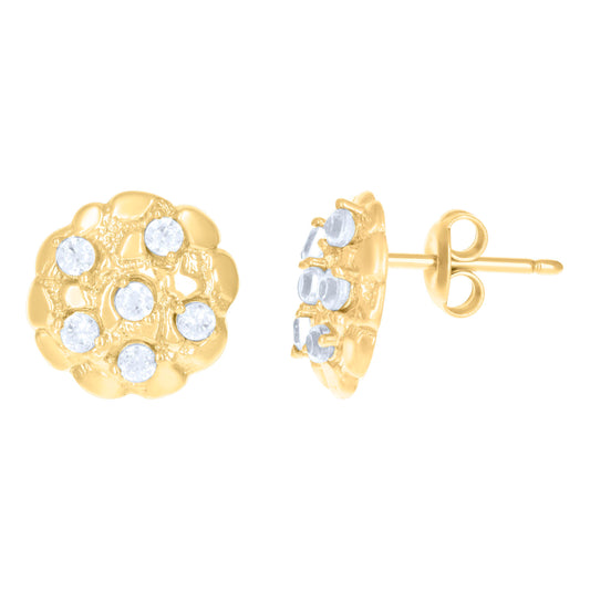 10k Yellow Gold Womens Cubic Zirconia Nugget Fashion Stud Earrings