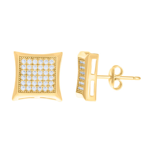 10k Yellow Gold Womens Cubic Zirconia Square Fashion Stud Earrings