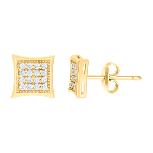 10k Yellow Gold Womens Cubic Zirconia Square Stud Earrings