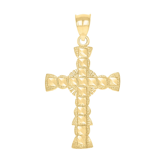 10kt Yellow Gold Unisex Textured Budded Cross Religious Charm Pendant