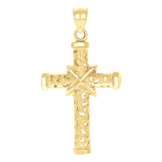10kt Yellow Gold Unisex Textured Cross Religious Charm Pendant