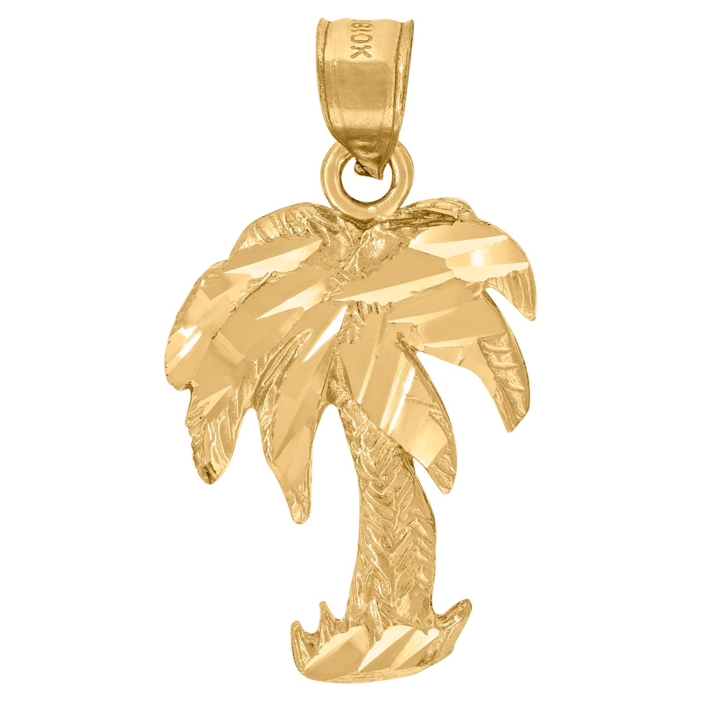 10k Yellow Gold Diamond Cut Unisex Palm Tree Charm Pendant