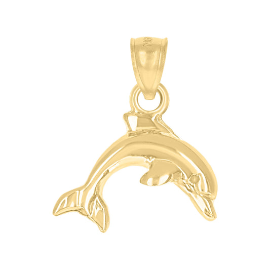 10k Yellow Gold Unisex Sea Dolphin Animal Charm Pendant