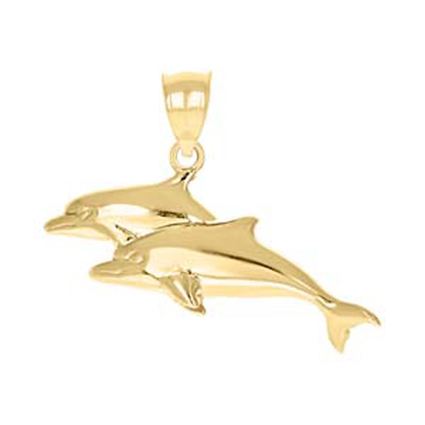 10k Yellow Gold Womens Double Dolphin Animal Charm Pendant