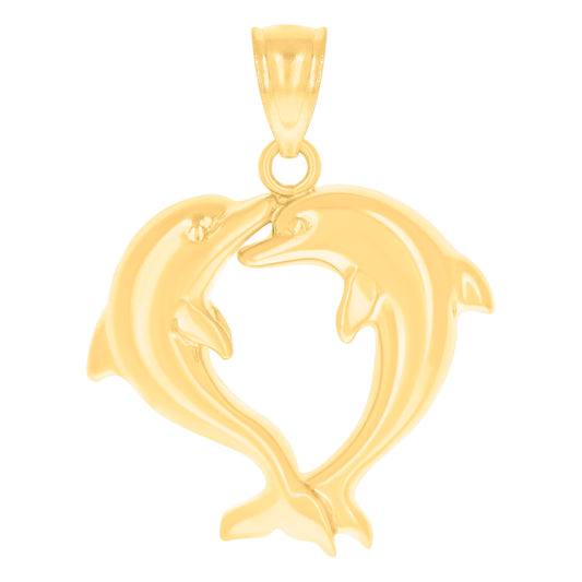 10k Yellow Gold Womens Double Dolphin Animal Charm Pendant