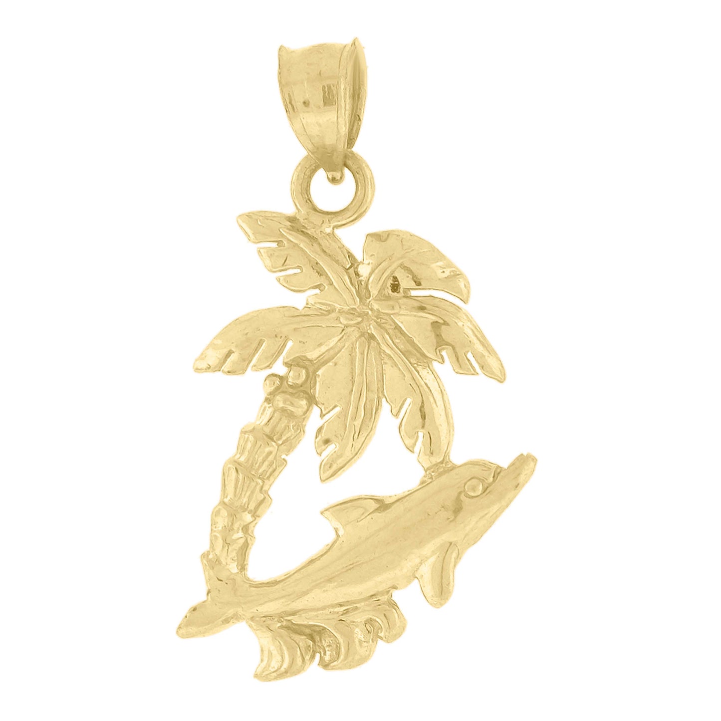 10k Yellow Gold Womens Hawaiian Palm Tree Dolphin Animal Charm Pendant