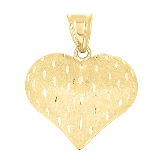 10k Yellow Gold Womens Puffed Heart Charm Pendant