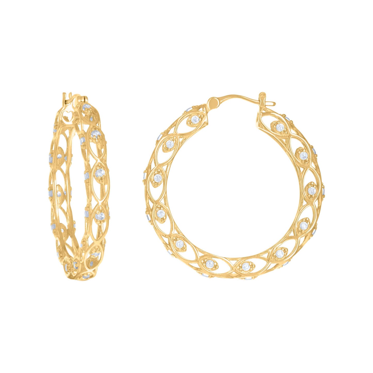 10k Yellow Gold Womens Cubic Zirconia Vintage Fashion Hoop Earrings