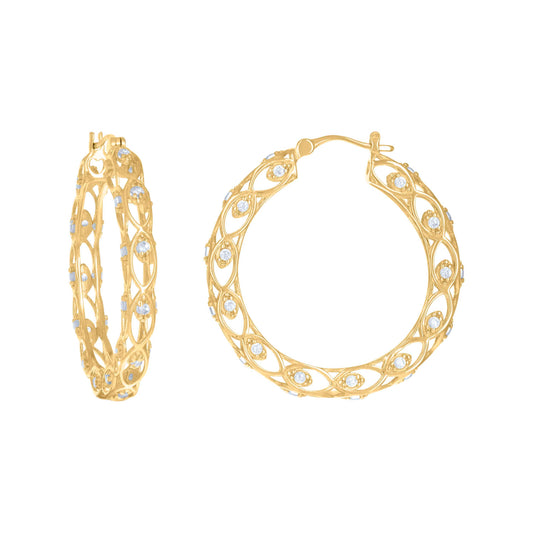 10k Yellow Gold Womens Cubic Zirconia Vintage Fashion Hoop Earrings
