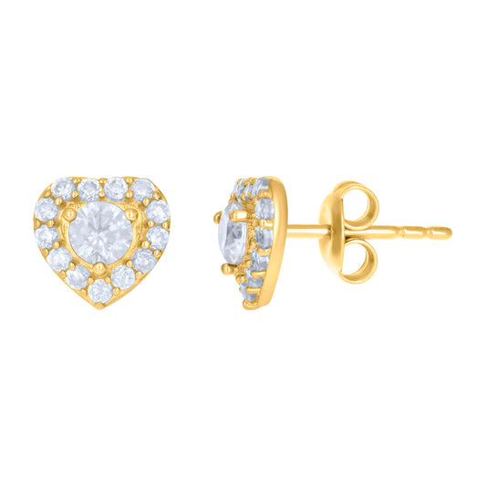 10k Yellow Gold Womens Cubic Zirconia Heart Stud Earrings