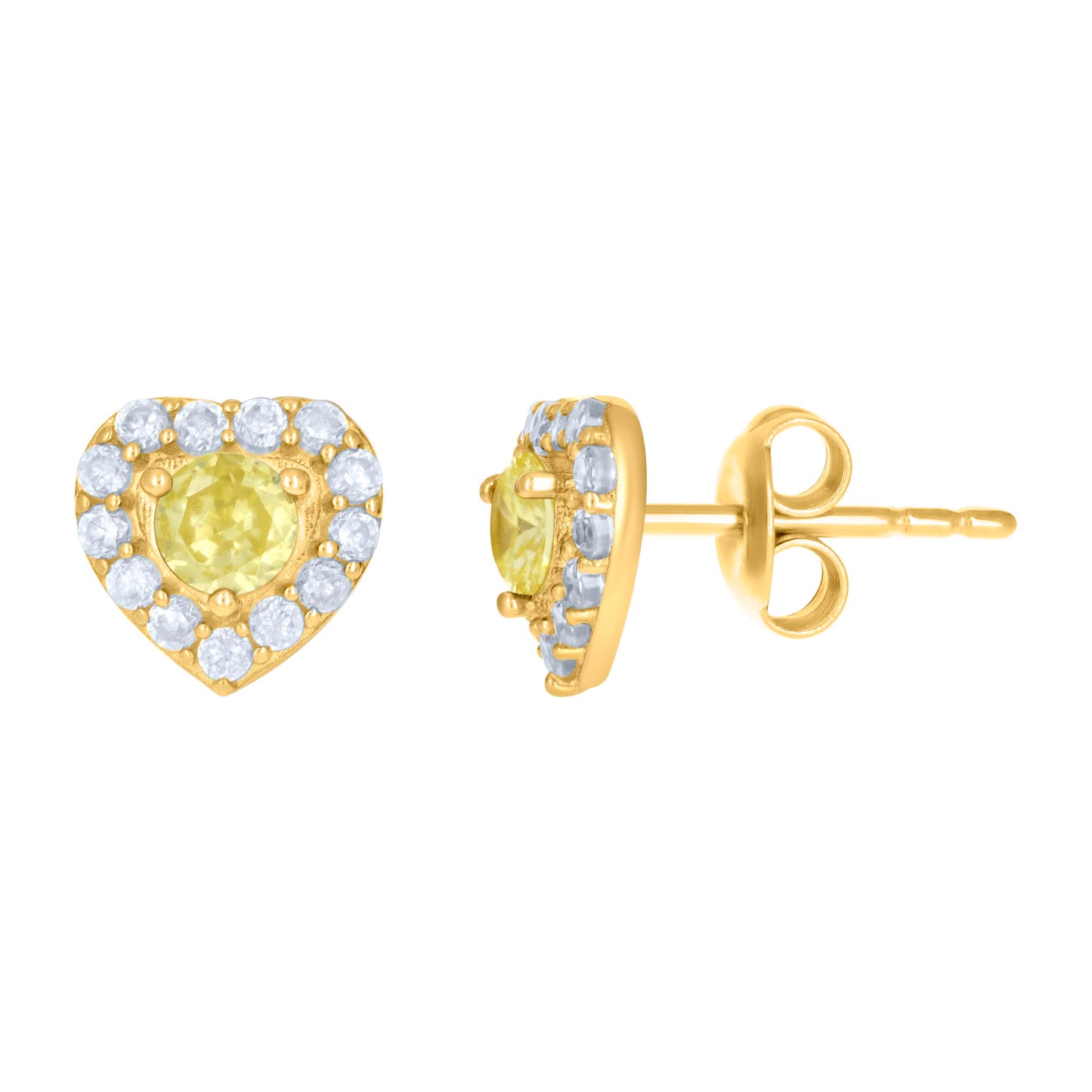 10k Yellow Gold Womens Yellow White Cubic Zirconia Heart Stud Earrings
