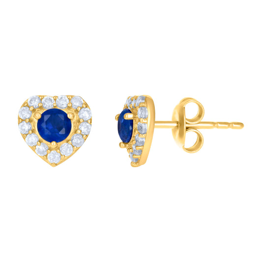 10k Yellow Gold Womens Blue White Cubic Zirconia Heart Stud Earrings