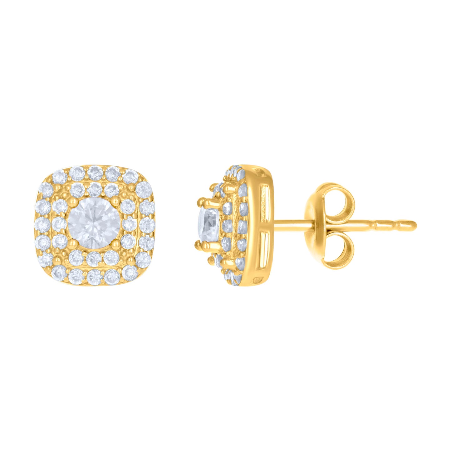 10k Yellow Gold Womens Cubic Zirconia Square Fashion Stud Earrings