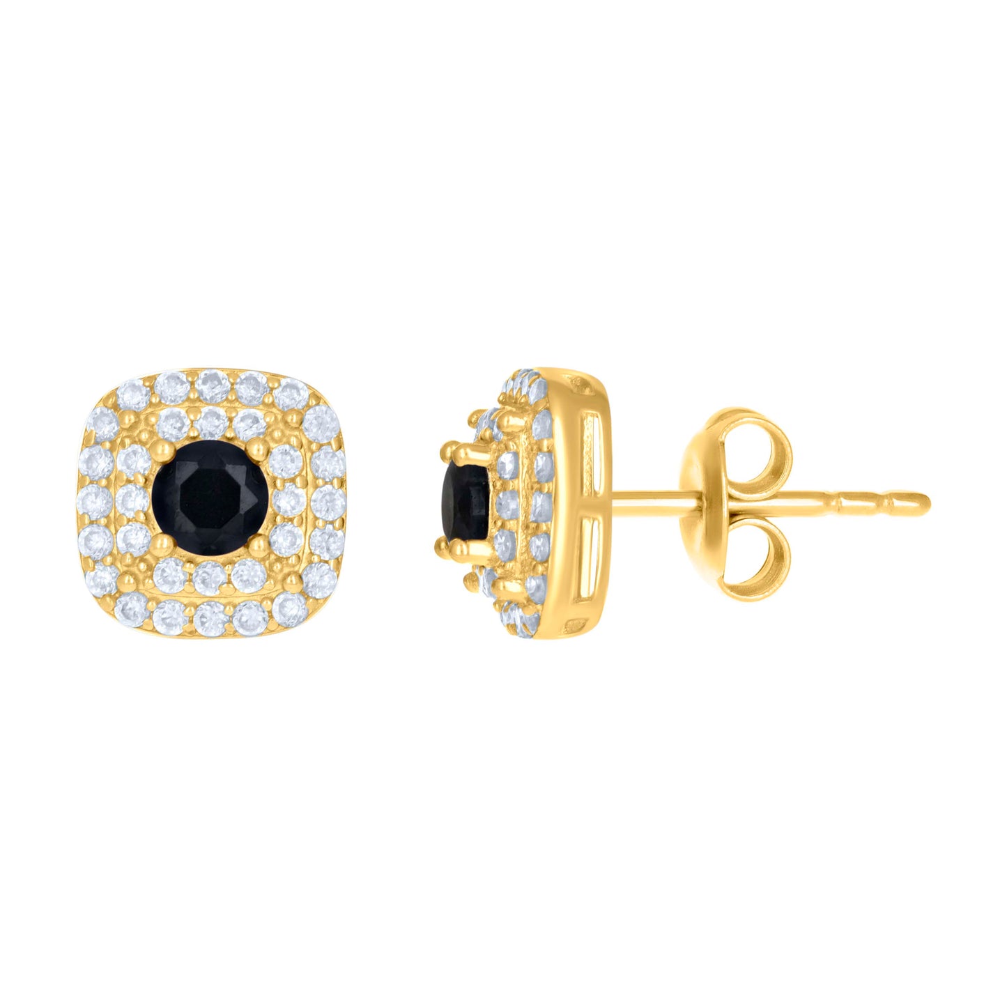 10k Yellow Gold Womens Black White Cubic Zirconia Square Fashion Stud Earrings