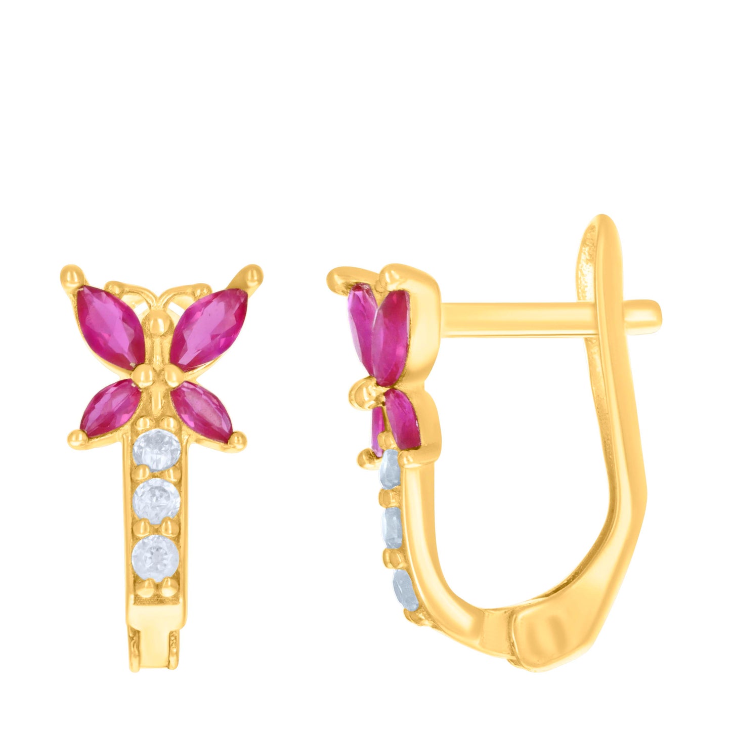10k Yellow Gold Womens Pink White Marquise Round Cubic Zirconia Butterfly Fashion Latch Back Earrings