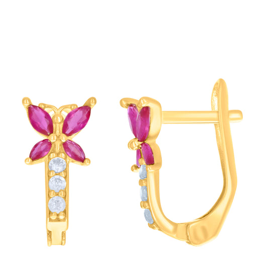 10k Yellow Gold Womens Pink White Marquise Round Cubic Zirconia Butterfly Fashion Latch Back Earrings