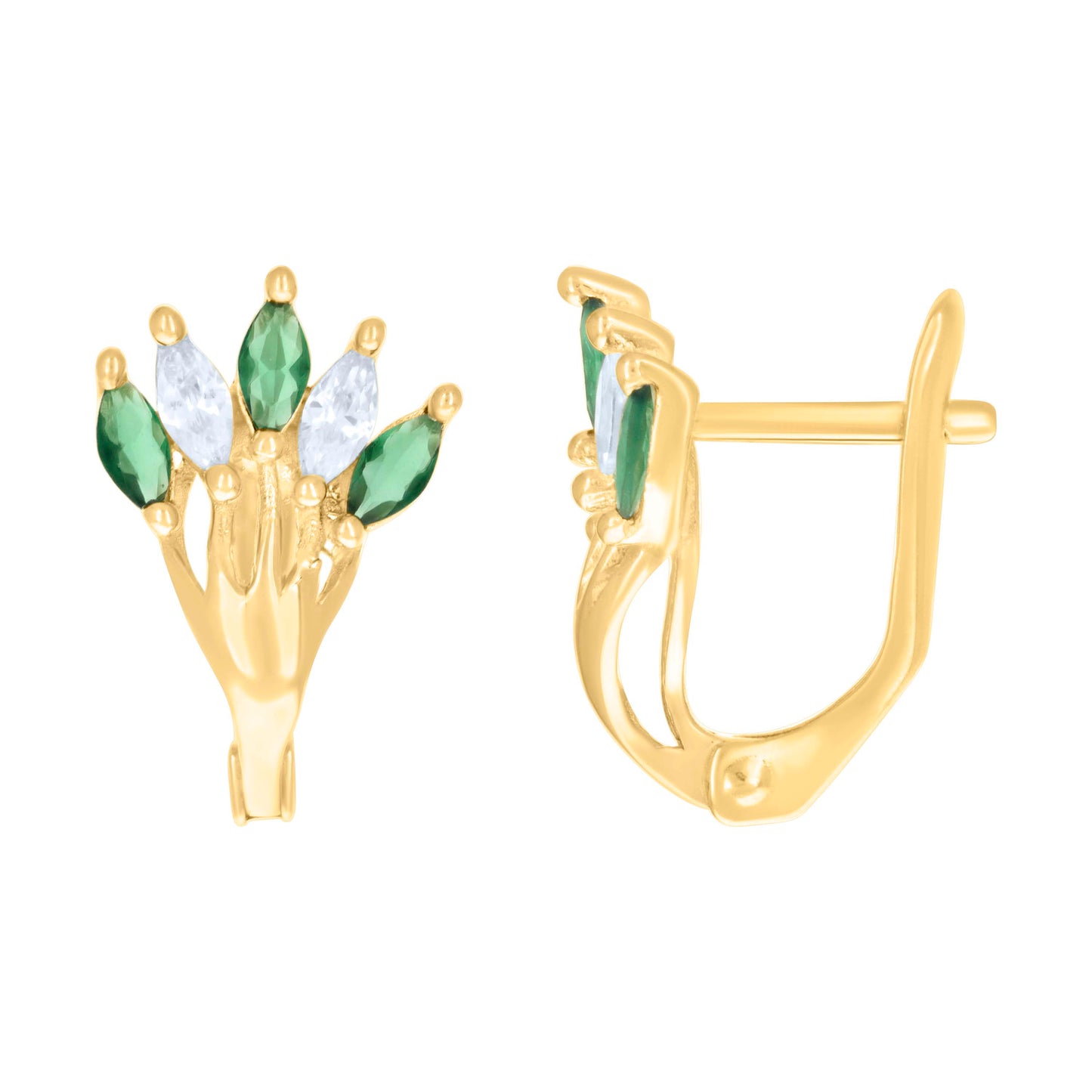 10k Yellow Gold Womens Green White Marquise Cubic Zirconia Fashion Latch Back Earrings