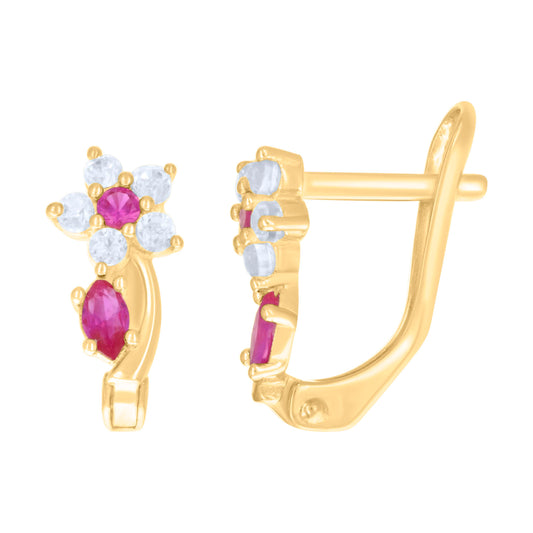 10k Yellow Gold Womens Pink White Marquise Round Cubic Zirconia Flower Heart Latch Back Earrings
