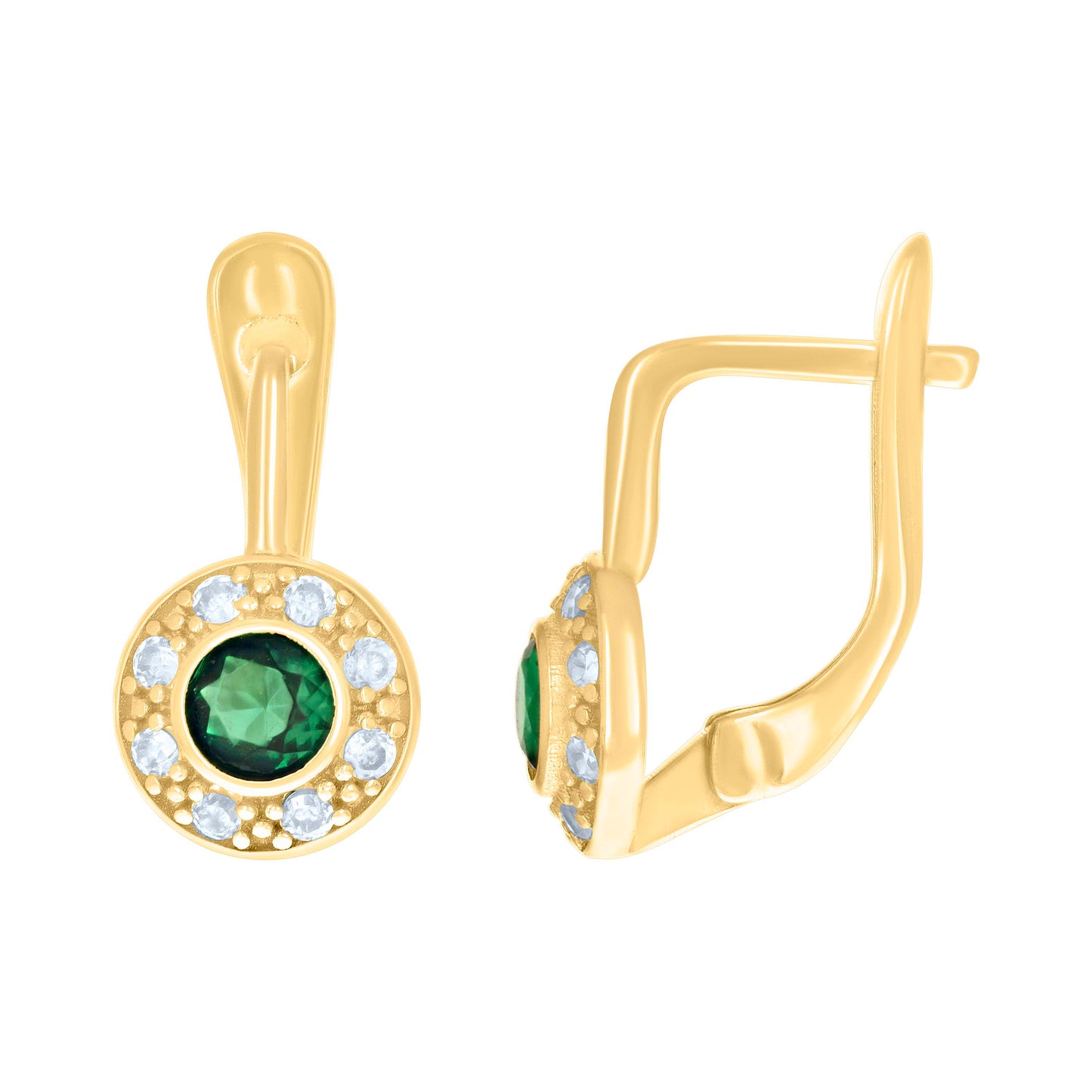 10k Yellow Gold Womens Green White Cubic Zirconia Fashion Latch Back Earrings